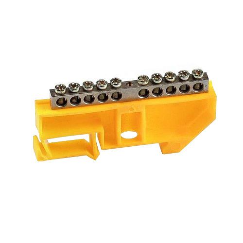 Шина PE "земля" на изоляторе DIN 10 групп 6х9мм никелированная (желтый)