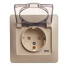Розетка с заземлением с защитными шторками с крышкой IP44 в сборе (бежевый) GLOSSA SE