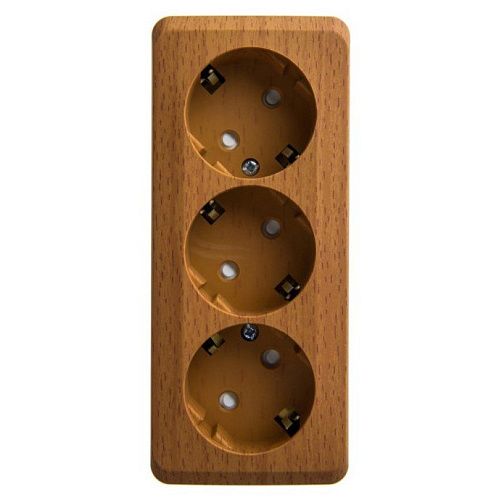 Розетка ОУ 3-я с заземлением с защитными шторками (темный бук) ЭТЮД SE