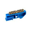 Шина N "ноль" 8 отверстий на DIN-рейку 6х9мм латунь (синий)