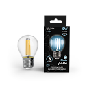 Лампа светодиодная шар G45 5Вт 4100K 450Лм E27 прозрачная Filament GAUSS 105802205