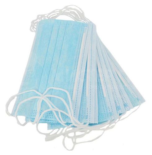 Маска трехслойная на резинках Голубая