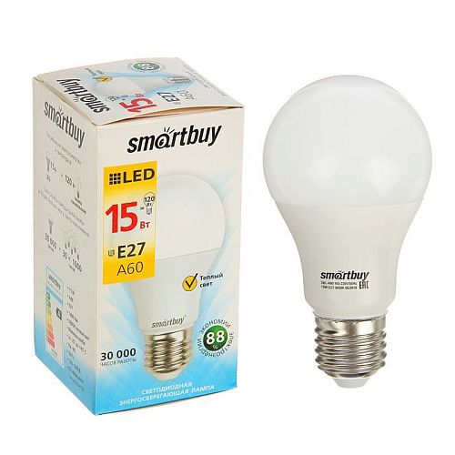 Лампа светодиодная ЛОН А60 15Вт 3000К 1200Лм Е27 Smartbuy