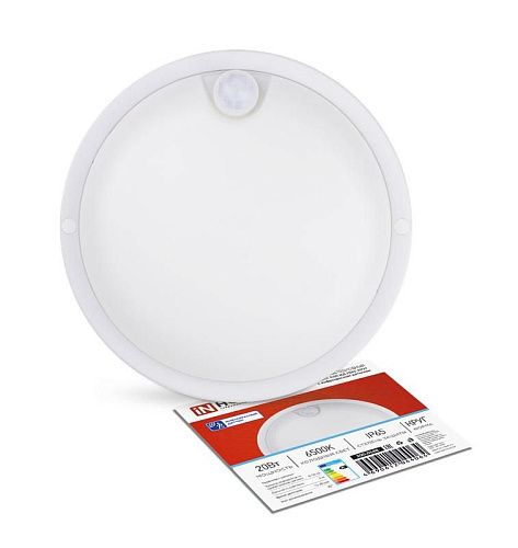 Светильник светодиодный накладной  СПП ИД-2065-К 20Вт 6500К 1800Лм Ø155мм IP65 с ик датчиком движения IN HOME белый круг