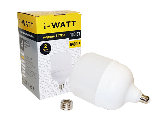 Лампа светодиодная 100Вт E27 с адаптером Е40 6400K 10000Лм (160х252мм) 165-265V T160  i-WATT