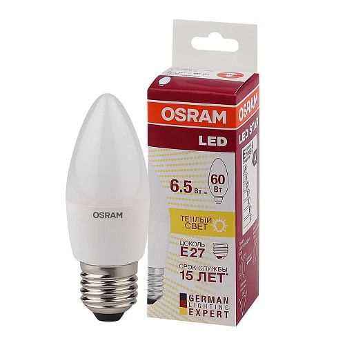 Лампа светодиодная свеча STAR CLASSIC 6.5Вт 830 550Лм E27 4058075134232 OSRAM