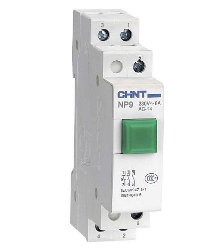 Кнопка модульная NP9-10/1 без подсветки 1НО зел. (R) CHINT NEW!