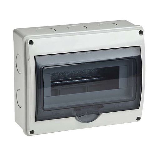 Бокс навесной 10 мод. 200х250х107мм с N/PE-12/0 прозрачная вертикальная дверь IP65 ТУСО Ruvinil (69011)