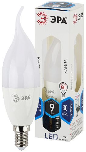 Лампа светодиодная свеча на ветру LED BXS-9W-840-E14 9Вт 4000К 720Лм Е14 серия Стандарт (2 года) ЭРА
