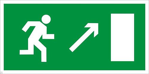 Знак самоклеящийся: Направление к эвакуационному выходу вверх направо (150х300мм)
