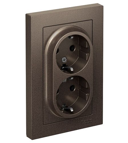 Розетка 2-я с/з (в сборе) 16А (мокко) ATLASDESIGN SE