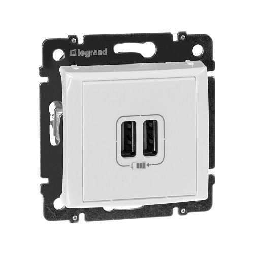 Зарядное устройство с 2-мя коннекторами USB 1500мА (белая) Valena Classic (770470)