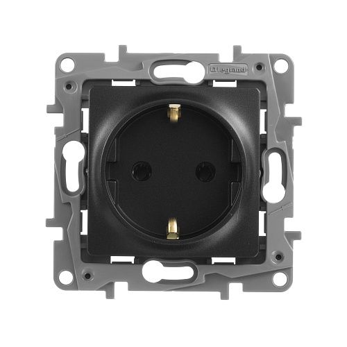 Розетка с заземлением немецкий стандарт винтовые зажимы (антрацит) Etika Legrand/Daccord/ИЭК (672621)