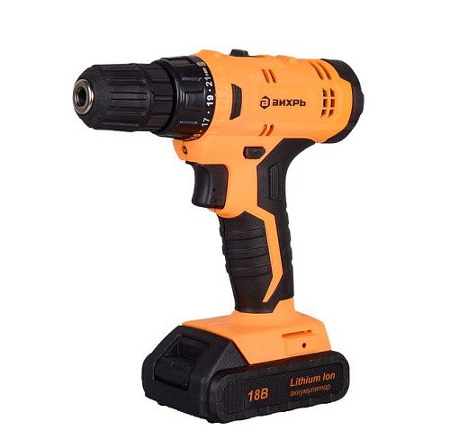 Аккумуляторная дрель-шуруповёрт 18В ДА-18Л-2К чемодан ВИХРЬ (72/14/9)