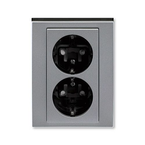 Розетка 2-я с заземлением с защитными шторками 16А (сталь/дымчатый чёрный) Levit ABB