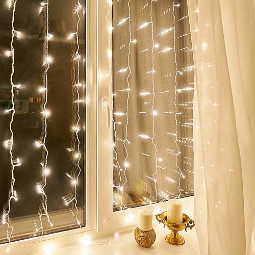 Гирлянда светодиодная Дождь 220В 1.5х1.5м 144 диода IP20 прозрачный провод Neon-Night теплый белый