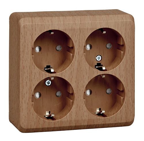 Розетка ОУ 4-я с заземлением с защитными шторками квадратная (темный бук) ЭТЮД SE