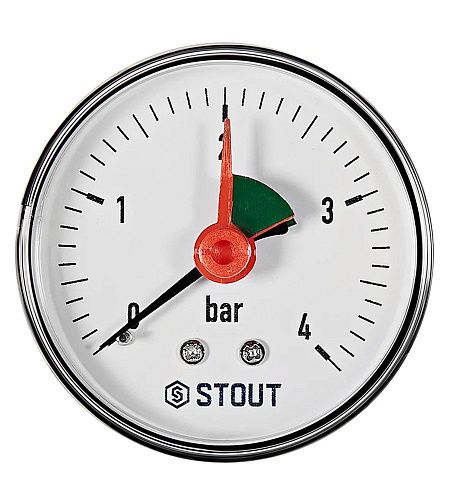 Манометр аксиальный 63мм 0-4 бар 1/4" с указателем предела STOUT SIM-1007-630408