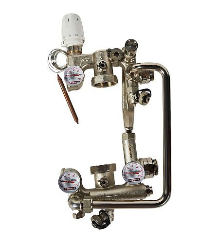 Узел насосно-смесительный латунь 1" без насоса 180 мм боковое подключение RDG-0120-008000 ROMMER