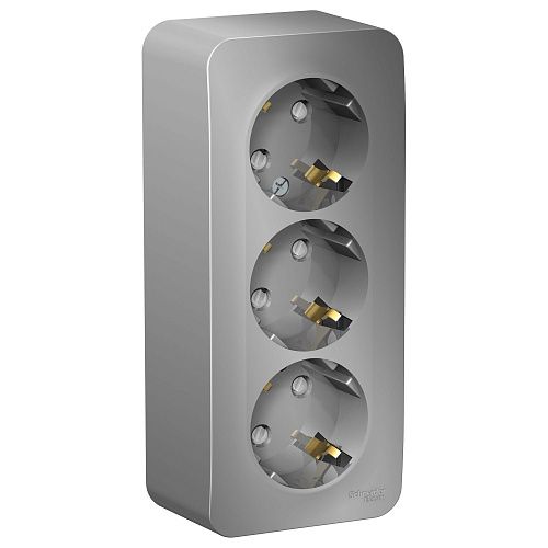 Розетка ОУ 3-я с заземлением с защитными шторками с изолирующей пластиной (алюминий) BLANCA SE