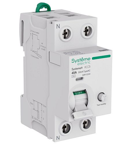 Устройство защитного отключения 40А 2п 30мА тип AC 230В Systeme9 SE (S9R12240)