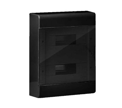 Бокс навесной 2ряда 24 мод. 302х370х95мм с N/PE-12/12 прозрач. дверь IP40 (черный) ТУСО Ruvinil