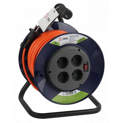 Удлинитель на катушке RP-4-2x1.0-30m 4 гнезда 30м ПВС 2х1 б/з ЭРА Б0046843