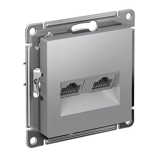 Розетка 2-я PC RJ45+RJ45 категория 5е (алюминий) ATLASDESIGN SE