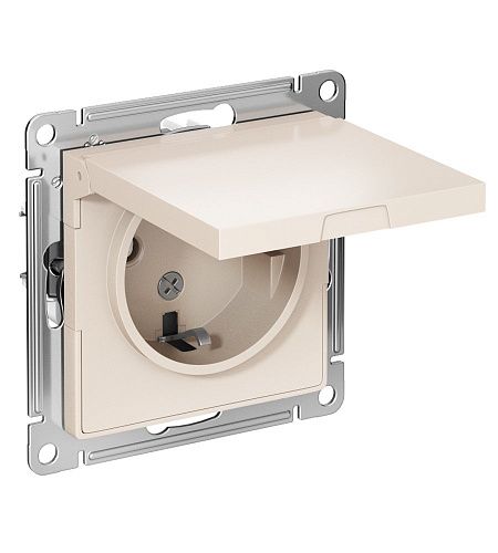 Розетка с заземлением с защитными шторками с крышкой 16А IP20 (бежевый) ATLASDESIGN SE