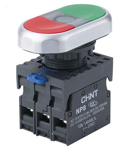 Кнопка двойная NP8-11SD/5 1НО+1НЗ AC110В-220В(LED) IP65 (R) CHINT