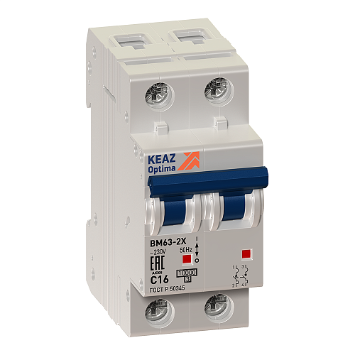 Автоматический выключатель 2п C16 6.0kA OptiDin BM63 КЭАЗ (260599)