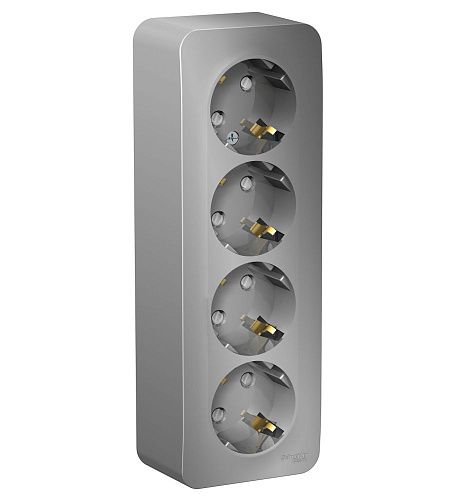 Розетка ОУ 16А 4 гнезда с заземлением с защитными шторками изолированные пластины (алюминий) BLANCA SE