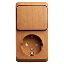 Блок ОУ: розетка с заземлением с защитными шторками + выключатель 1кл (бук) ЭТЮД SE