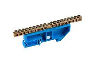 Шина N "ноль" 18 отверстий на DIN-рейку 6х9мм латунь (синий)