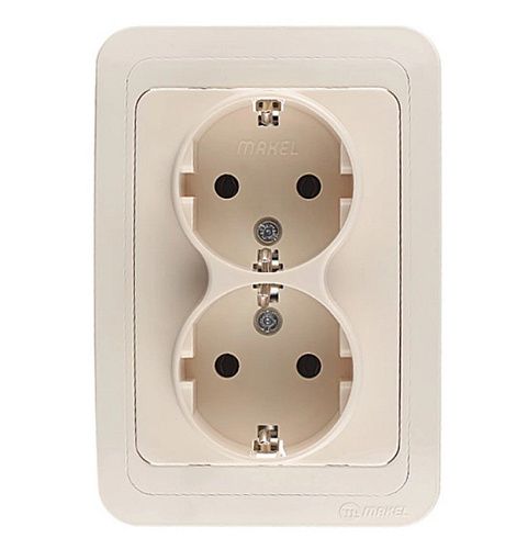 Розетка СУ 2-я с заземлением со вставкой (крем) Mimoza MAKEL