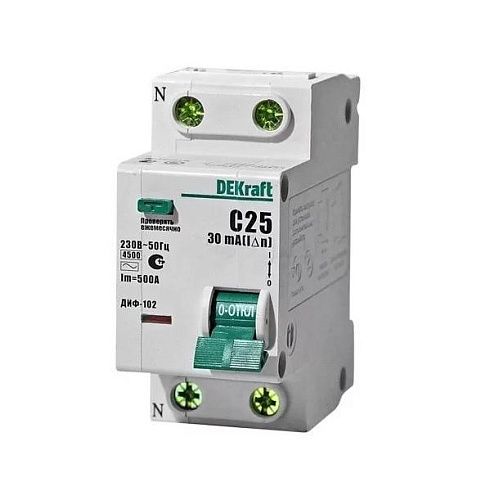 Дифференциальный автоматический выключатель 2п С25 30мА 4.5кА тип AC ДИФ-102 DEKraft (16005DEK)
