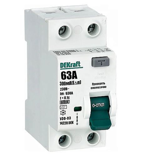 Устройство защитного отключения 2п 63А 300мА 6кА тип AC УЗО-03 DEKraft (14228DEK)
