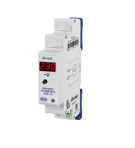 Вольтметр цифровой ВР-М02 АС20-450В УХЛ4 1 модуль на DIN-рейку Меандр (141403)