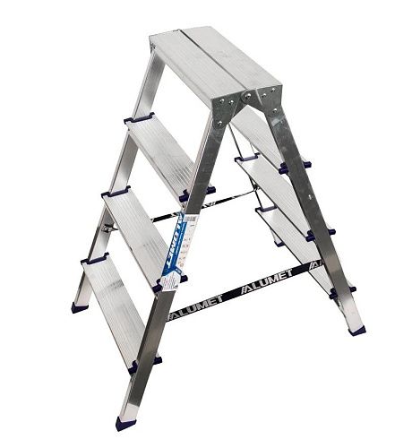 Стремянка алюминиевая двухсторонняя 4 ступени 86см ALUMET (АD7204)