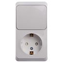 Блок ОУ: розетка с заземлением с защитными шторками + выключатель 1кл (белый) ЭТЮД SE