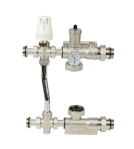 Узел насосно-смесительный латунь 1" без насоса 130 мм боковое подключение Aquasfera 9510-02