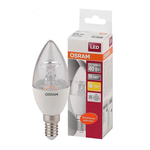 Лампа светодиодная свеча LS CLB40 5Вт 2700К 470Лм E14 прозрачная 4058075318120  OSRAM