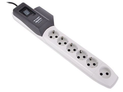 Сетевой фильтр 6 гнезд с индикацией 1.8м (чернo-серый) Pilot PRO ZIS