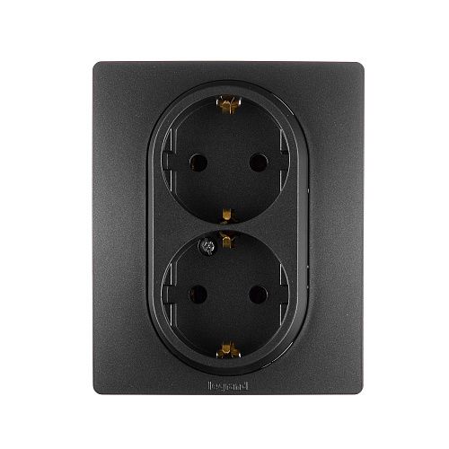 Розетка 2-я с заземлением немецкий стандарт винтовые зажимы (антрацит) Etika Legrand (672623)