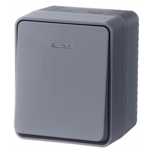 Выключатель ОУ 1кл с подсветкой 10АХ IP54 (антрацит) AtlasDesign Profi54 SE