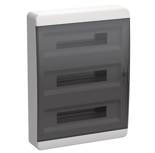 TEKFOR Корпус пластиковый ОУ ЩРН-П-54 с N/PE-21/21 (прозрачная черная дверь) 102х535х398 IP41 (IEK)