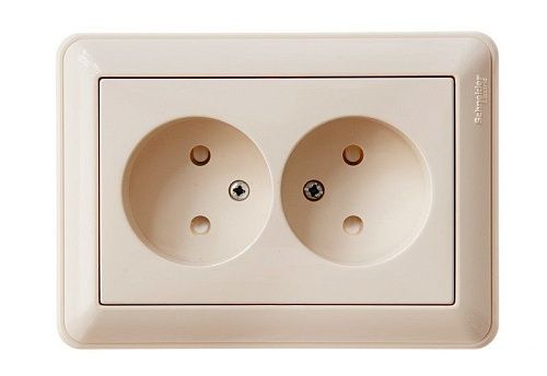 Розетка СУ 2-я без заземления с защитными шторками в сборе (слоновая кость) W59 SE