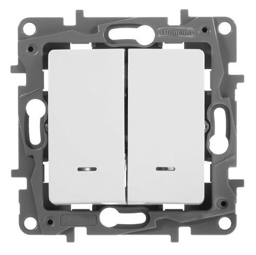Выключатель 2кл с подсветкой (белый) Etika Legrand/Daccord/ИЭК (672204)