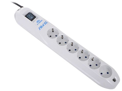Сетевой фильтр 6 гнезд с индикацией 1.8м (белый) Pilot-GL ZIS