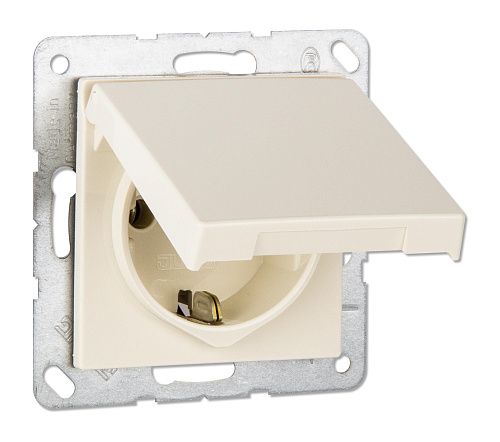 Розетка с заземлением с крышкой безвинтовой зажим (слоновая кость) ECO Profi JUNG